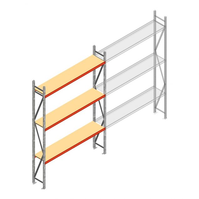 Grootvakstelling AR 3000x2010x500 mm (hxbxd) 3 niveaus verzinkt beginsectie met voorgemonteerde frames