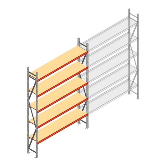 Grootvakstelling AR 3000x2010x500 mm (hxbxd) 5 niveaus verzinkt beginsectie met voorgemonteerde frames
