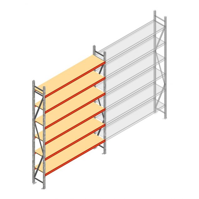 Grootvakstelling AR 3000x2010x500 mm (hxbxd) 6 niveaus verzinkt beginsectie met voorgemonteerde frames