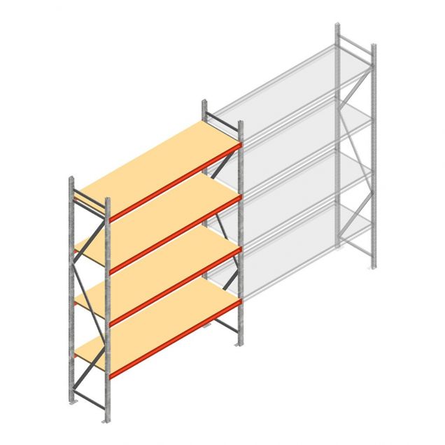 Grootvakstelling AR 3000x2010x600 mm (hxbxd) 4 niveaus verzinkt beginsectie met voorgemonteerde frames