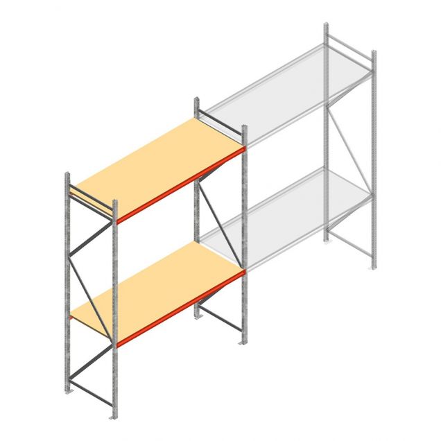 Grootvakstelling AR 3000x2250x800 mm (hxbxd) 2 niveaus verzinkt beginsectie met voorgemonteerde frames