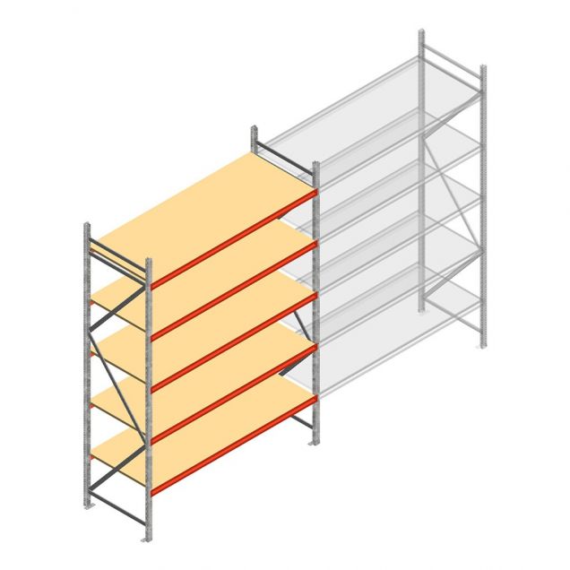 Grootvakstelling AR 3000x2250x800 mm (hxbxd) 5 niveaus verzinkt beginsectie met voorgemonteerde frames