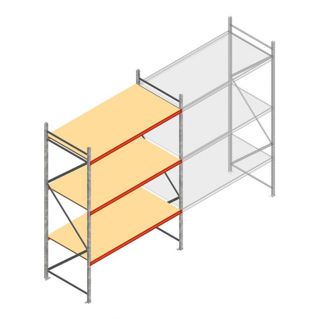 Grootvakstelling AR 3000x2010x1000 mm (hxbxd) 3 niveaus verzinkt beginsectie met voorgemonteerde frames