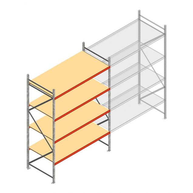 Grootvakstelling AR 3000x2250x1000 mm (hxbxd) 4 niveaus verzinkt beginsectie met voorgemonteerde frames