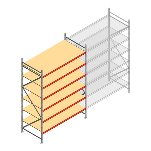 Grootvakstelling AR 3000x2010x1000 mm (hxbxd) 6 niveaus verzinkt beginsectie met voorgemonteerde frames