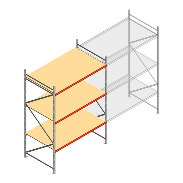 Grootvakstelling AR 3000x2010x1200 mm (hxbxd) 3 niveaus verzinkt beginsectie met voorgemonteerde frames