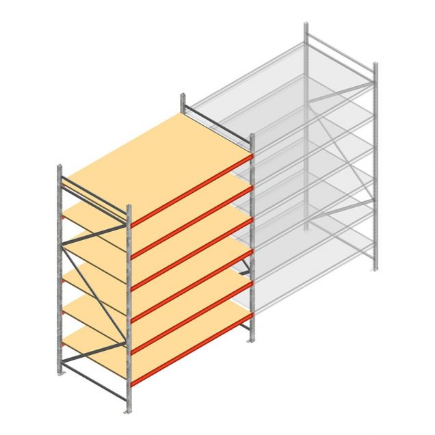 Grootvakstelling AR 3000x2010x1200 mm (hxbxd) 6 niveaus verzinkt beginsectie met voorgemonteerde frames