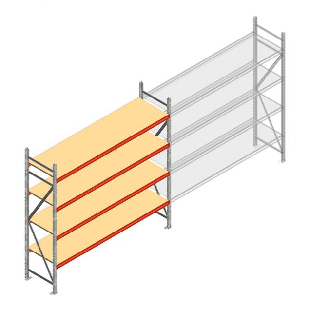 Grootvakstelling AR 2000x2700x600 mm (hxbxd) 4 niveaus verzinkt beginsectie met voorgemonteerde frames