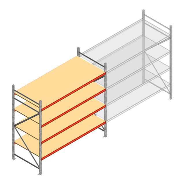 Grootvakstelling AR 2000x2700x1000 mm (hxbxd) 4 niveaus verzinkt beginsectie met voorgemonteerde frames