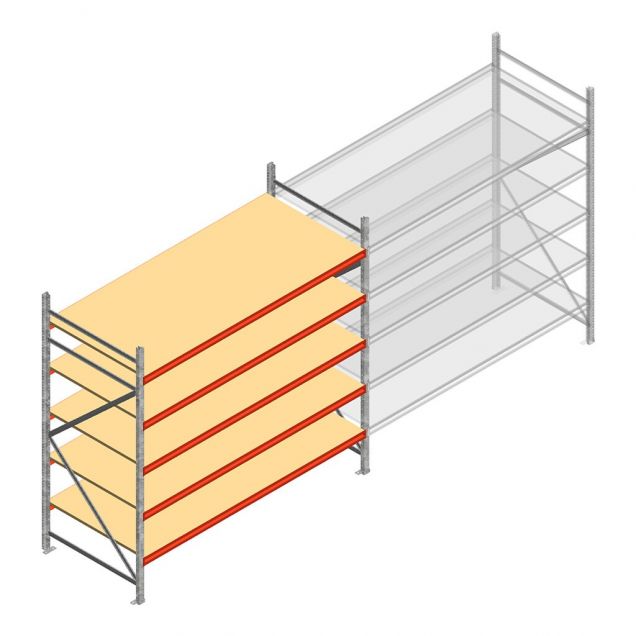 Grootvakstelling AR 2000x2700x1000 mm (hxbxd) 5 niveaus verzinkt beginsectie met voorgemonteerde frames