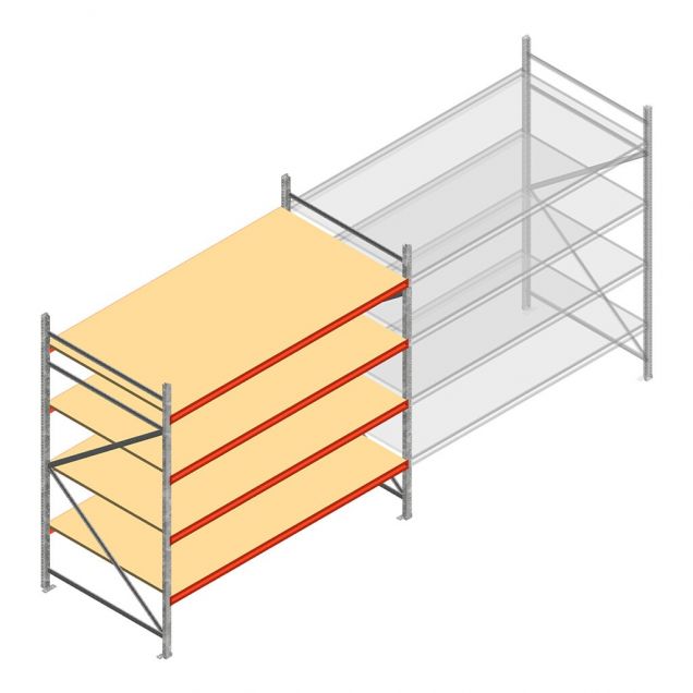 Grootvakstelling AR 2000x2700x1200 mm (hxbxd) 4 niveaus verzinkt beginsectie met voorgemonteerde frames
