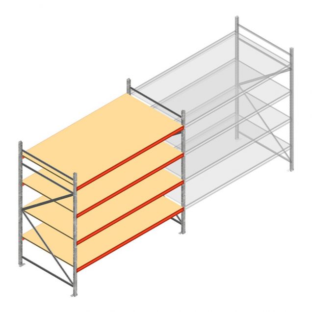 Grootvakstelling AR 2500x2700x1200 mm (hxbxd) 4 niveaus verzinkt beginsectie met voorgemonteerde frames