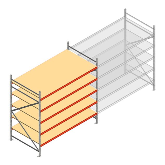 Grootvakstelling AR 2500x2700x1200 mm (hxbxd) 5 niveaus verzinkt beginsectie met voorgemonteerde frames