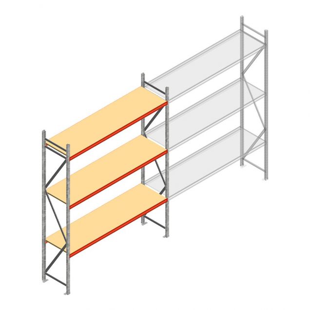 Grootvakstelling AR 3000x2700x600 mm (hxbxd) 3 niveaus verzinkt beginsectie met voorgemonteerde frames