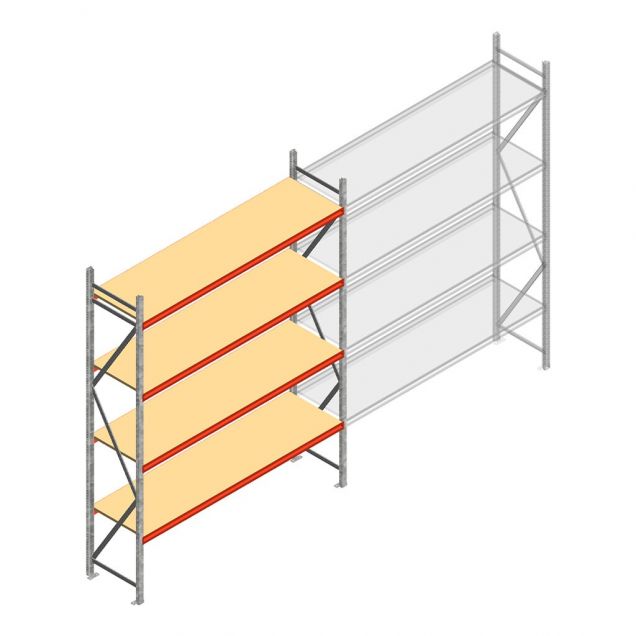 Grootvakstelling AR 3000x2700x600 mm (hxbxd) 4 niveaus verzinkt beginsectie met voorgemonteerde frames