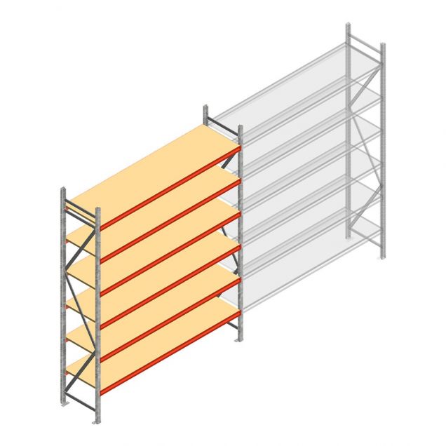 Grootvakstelling AR 3000x2700x600 mm (hxbxd) 6 niveaus verzinkt beginsectie met voorgemonteerde frames