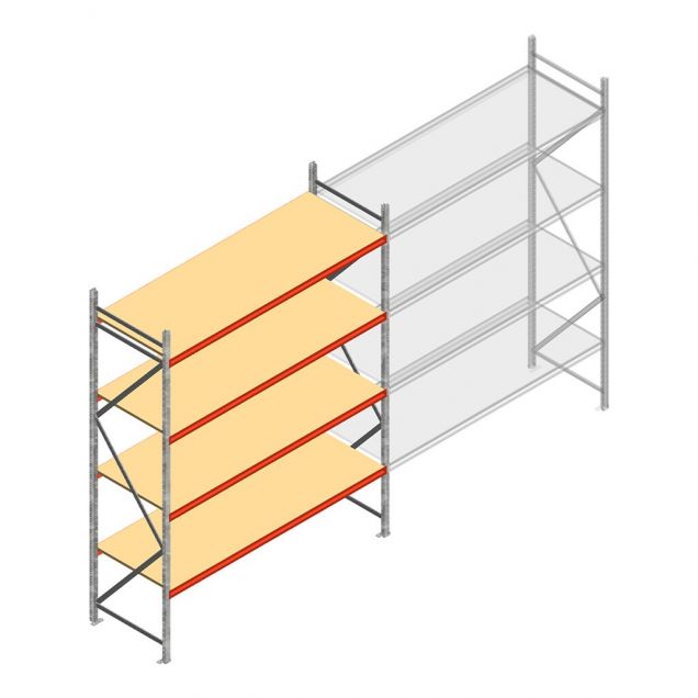 Grootvakstelling AR 3000x2700x800 mm (hxbxd) 4 niveaus verzinkt beginsectie met voorgemonteerde frames