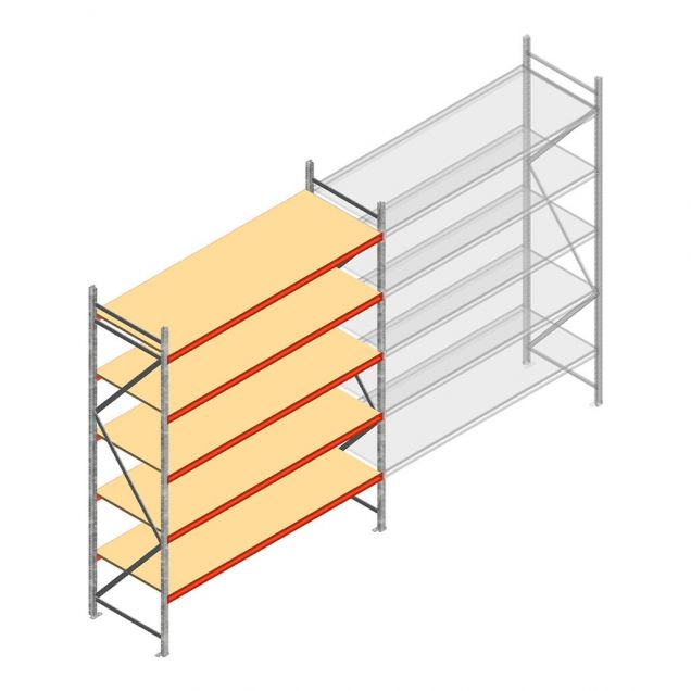 Grootvakstelling AR 3000x2700x900 mm (hxbxd) 5 niveaus verzinkt beginsectie met voorgemonteerde frames