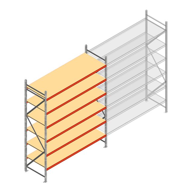 Grootvakstelling AR 3000x2700x900 mm (hxbxd) 6 niveaus verzinkt beginsectie met voorgemonteerde frames