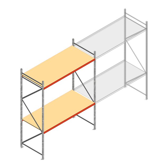 Grootvakstelling AR 3000x2700x1000 mm (hxbxd) 2 niveaus verzinkt beginsectie met voorgemonteerde frames
