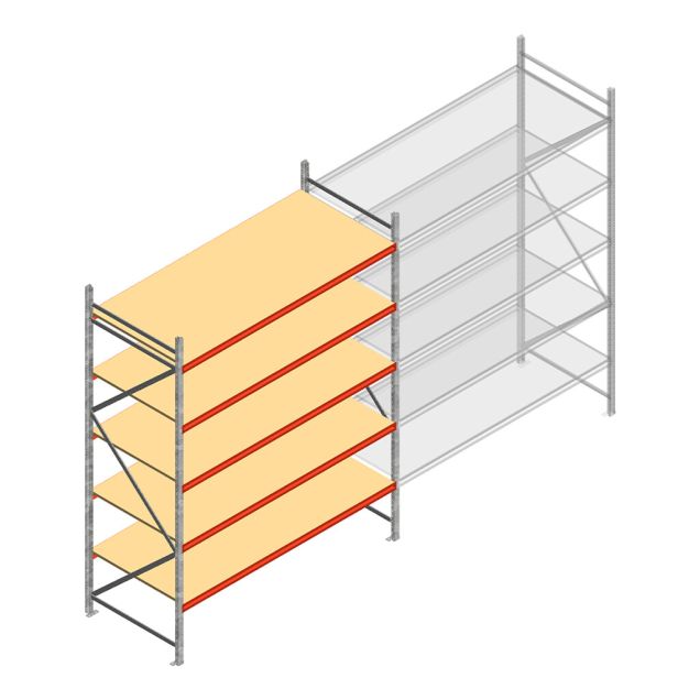 Grootvakstelling AR 3000x2700x1000 mm (hxbxd) 5 niveaus verzinkt beginsectie