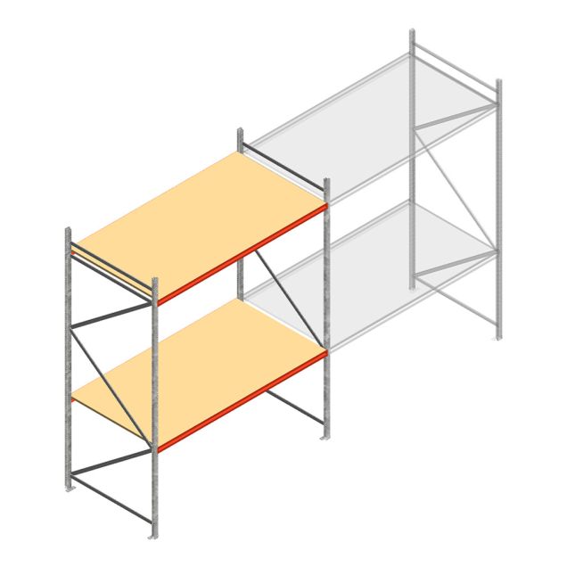 Grootvakstelling AR 3000x2700x1200 mm (hxbxd) 2 niveaus verzinkt beginsectie met voorgemonteerde frames