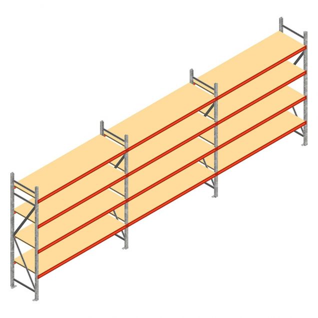 Voordeelrij grootvakstelling AR 2250x6950x600 mm (hxbxd) 4 niveaus met voorgemonteerde frames