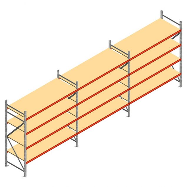 Voordeelrij grootvakstelling AR 2250x8300x800 mm (hxbxd) 4 niveaus met voorgemonteerde frames