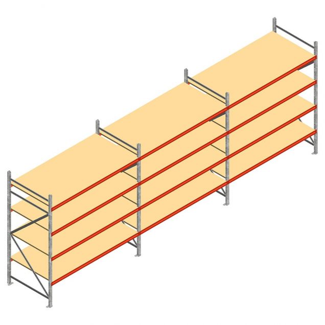 Voordeelrij grootvakstelling AR 2250x8300x1000 mm (hxbxd) 4 niveaus met voorgemonteerde frames