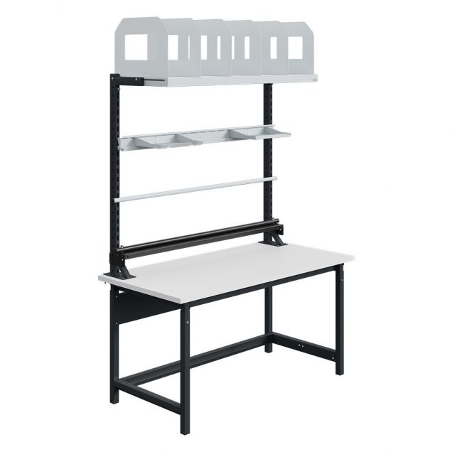 Verstelbare werkbank met rail Sofame laminaat 30mm 1500x750x770-1050 mm 300kg Antraciet