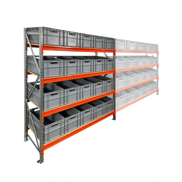 Bakkenkast AR 2000x2250x600 mm (hxbxd) 4 niveaus met 20 euronormbakken beginsectie