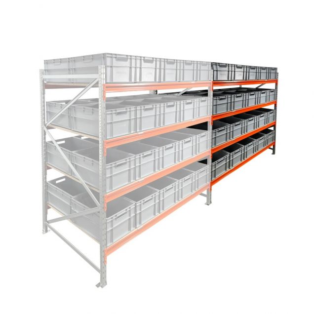 Bakkenkast AR 2000x2250x1200 mm (hxbxd) 4 niveaus met 40 euronormbakken aanbouwsectie