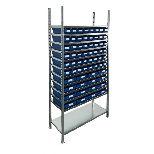 Bakkenkast 2.000x1.000x400mm met 64 bakken / 256 posities Blauw