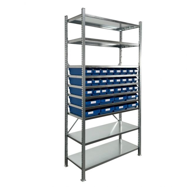 Bakkenkast 2.000x1.000x400mm met 32 bakken / 128 posities Blauw