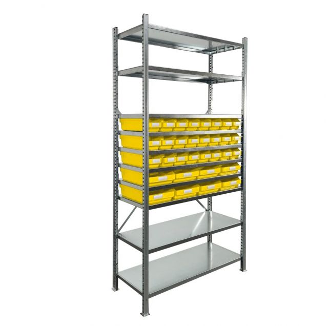 Bakkenkast 2.000x1.000x400mm met 32 bakken / 128 posities Geel