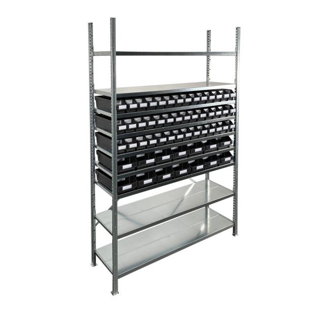 Bakkenkast 2.000x1.150x400mm met 56 bakken / 224 posities Zwart