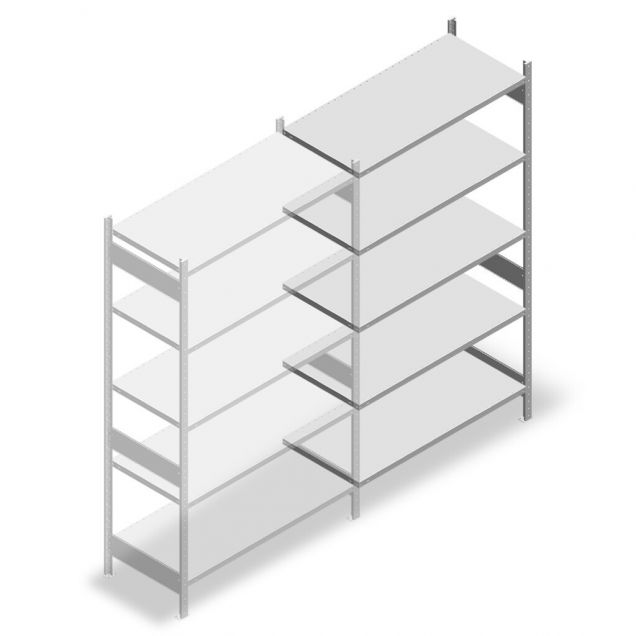 Legbordstelling Heavy Duty 2500x1300x600mm (hxbxd) 5 niveaus 250 kg aanbouwsectie