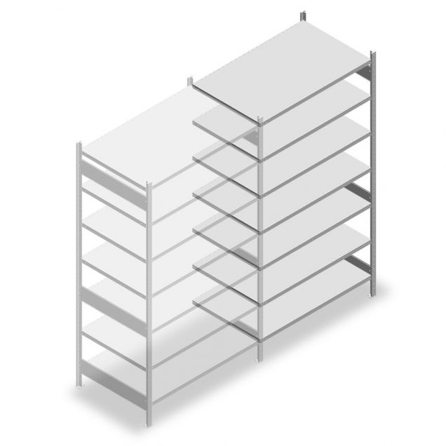 Legbordstelling Heavy Duty 2500x1300x800mm (hxbxd) 7 niveaus 150 kg aanbouwsectie