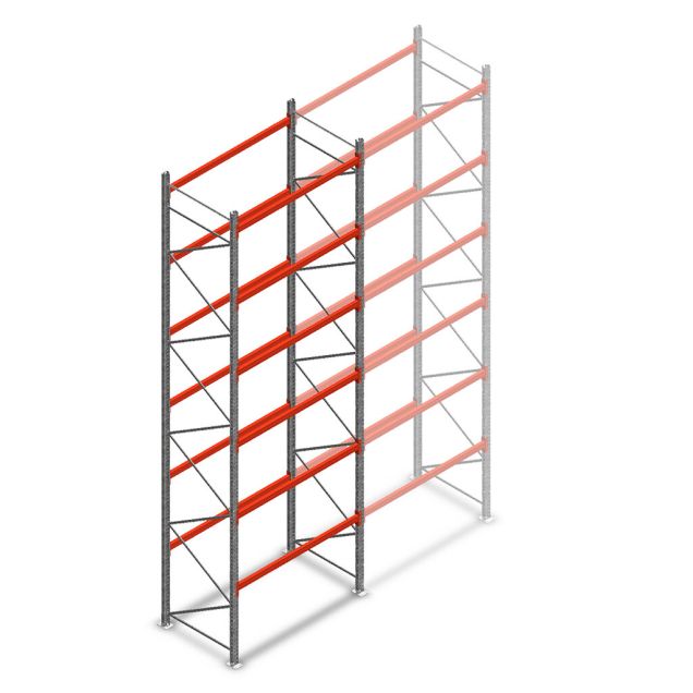 Palletstelling AR T2 6000x1850x1100mm (hxbxd) 6 niveaus 2530kg/niv beginsectie met voorgemonteerde frames