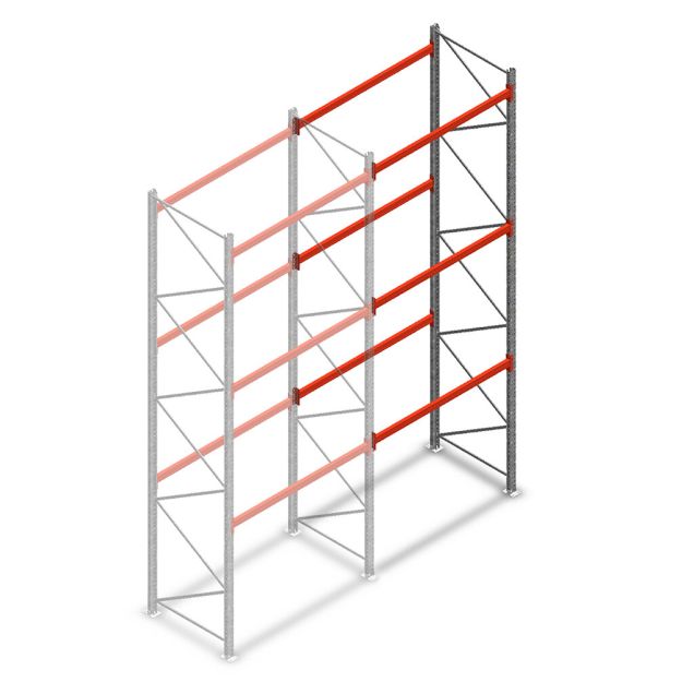 Palletstelling AR T2 4500x1850x1100mm (hxbxd) 3 niveaus 2530kg/niv aanbouwsectie met voorgemonteerde frames