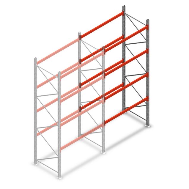 Palletstelling AR T2 4500x1850x1100mm (hxbxd) 4 niveaus 2530kg/niv aanbouwsectie met voorgemonteerde frames