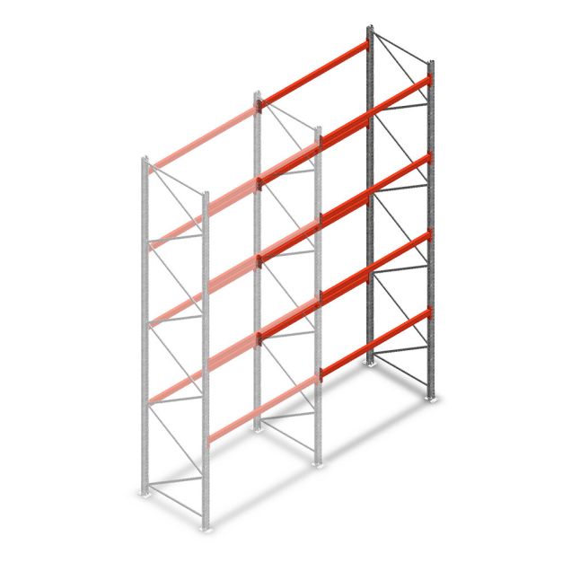 Palletstelling AR T2 5000x1850x1100mm (hxbxd) 4 niveaus 2530kg/niv aanbouwsectie met voorgemonteerde frames