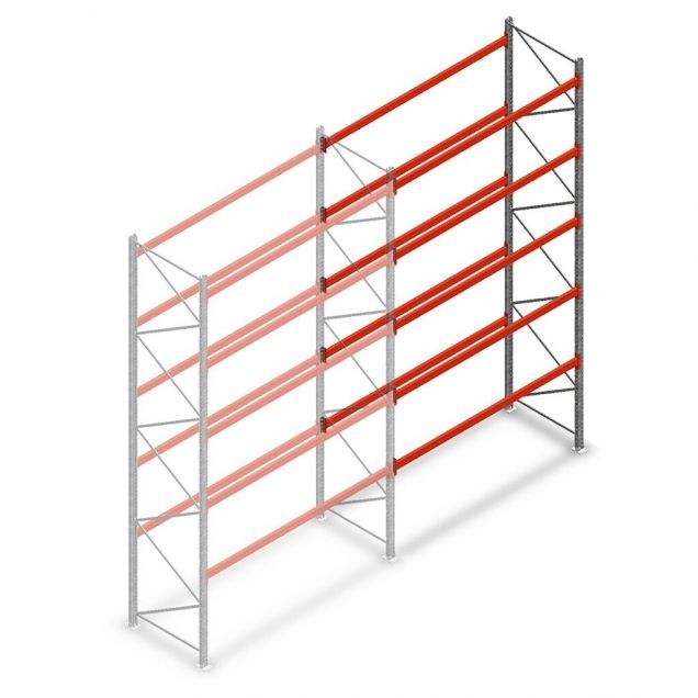 Palletstelling AR T2 5000x2700x1100mm (hxbxd) 5 niveaus 1820kg/niv aanbouwsectie met voorgemonteerde frames