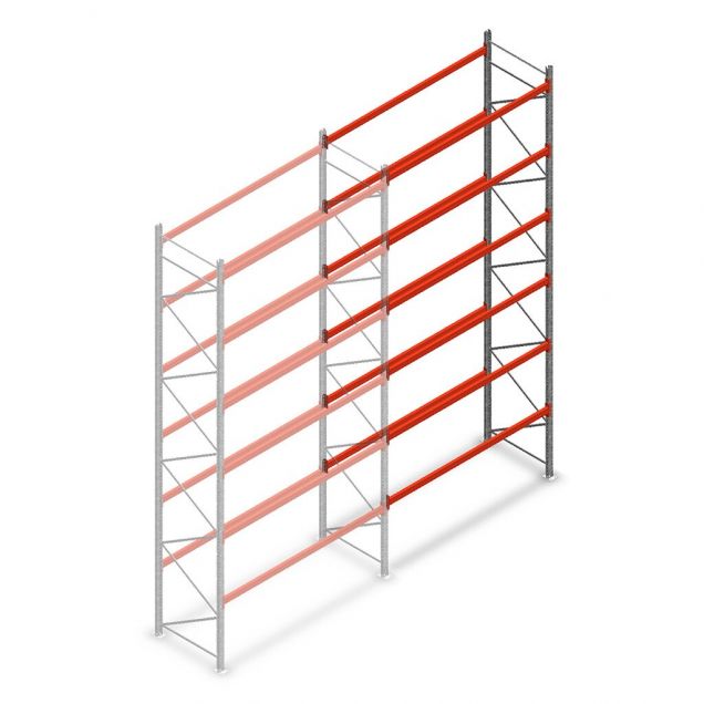 Palletstelling AR T2 6000x2700x1100mm (hxbxd) 6 niveaus 1820kg/niv aanbouwsectie met voorgemonteerde frames