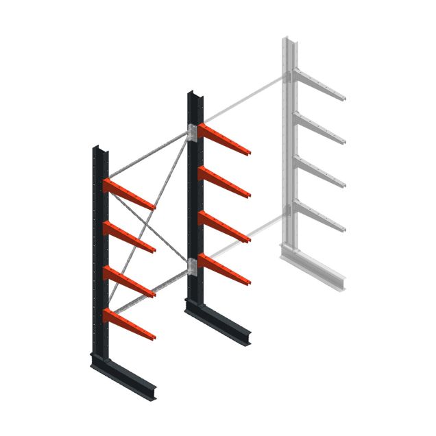 Medium draagarmstelling BR enkelzijdig 2500x1250x600mm (hxbxd) 4 niveaus beginsectie 425/arm