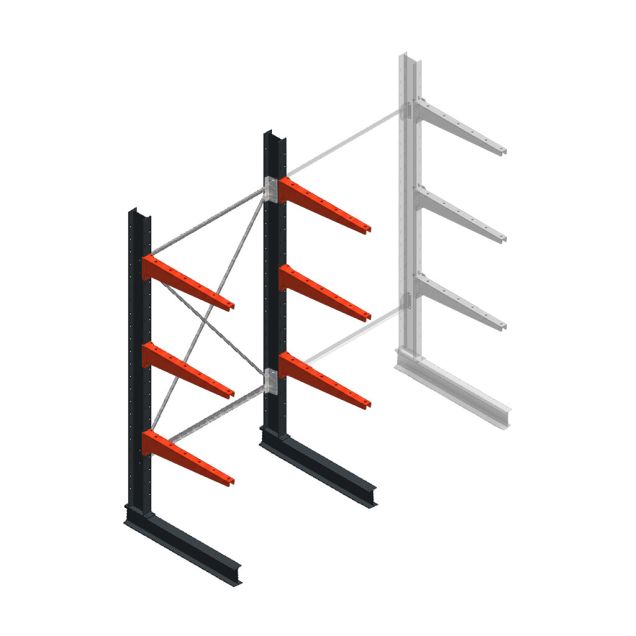 Medium draagarmstelling BR enkelzijdig 2500x1250x800mm (hxbxd) 3 niveaus beginsectie 220/arm