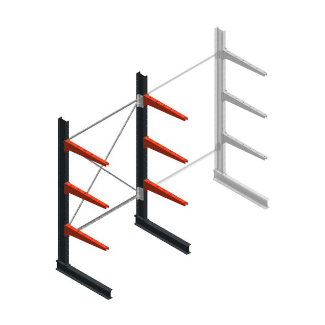 Medium draagarmstelling BR enkelzijdig 2500x1500x800mm (hxbxd) 3 niveaus beginsectie 220/arm
