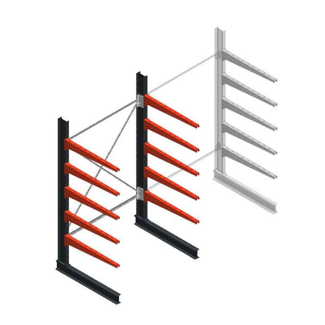 Medium draagarmstelling BR enkelzijdig 2500x1500x1000mm (hxbxd) 5 niveaus beginsectie 275/arm
