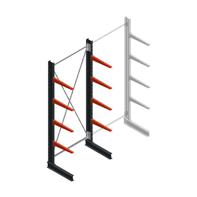 Medium draagarmstelling BR enkelzijdig 3000x1250x600mm (hxbxd) 4 niveaus beginsectie 290/arm