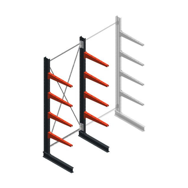 Medium draagarmstelling BR enkelzijdig 3000x1250x800mm (hxbxd) 4 niveaus beginsectie 220/arm